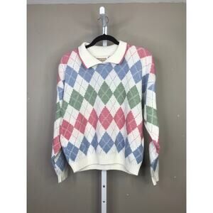 Vintage Season Ticket argyle collared long sleeve knit sweater